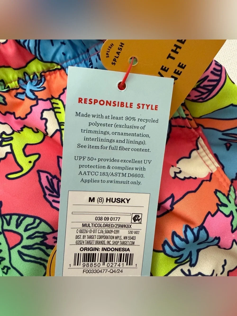 Cat & Jack Neon Dino Print Swim Trunks Size M (8) HUSKY
